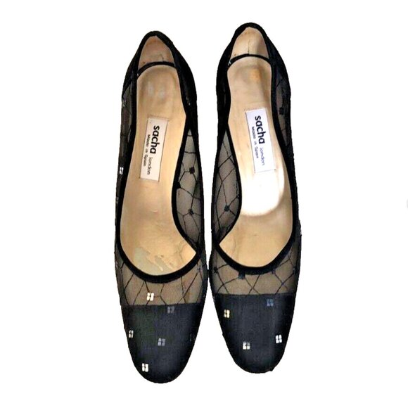 Sacha London Womens Pumps Black Mesh with Sequins Size 39/8.5, Vintage Glam - Picture 4 of 10
